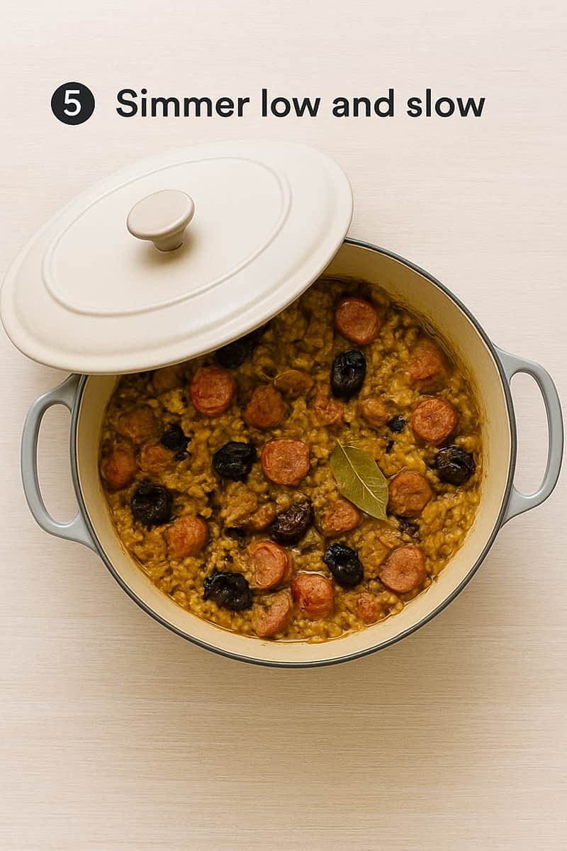 Polish Bigos recipe: Cover the pot and cook over low heat for 1.5 to 2 hours