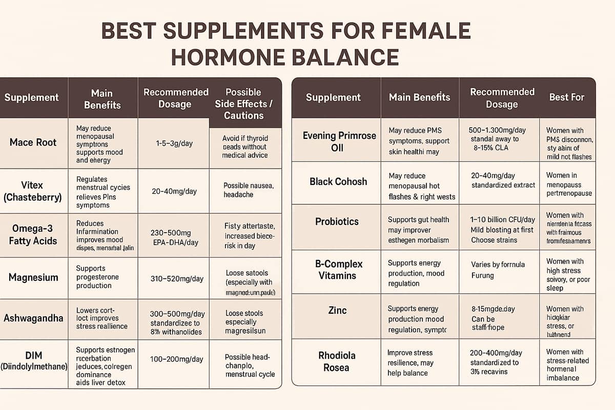 Infographic of female hormone balance supplements comparison