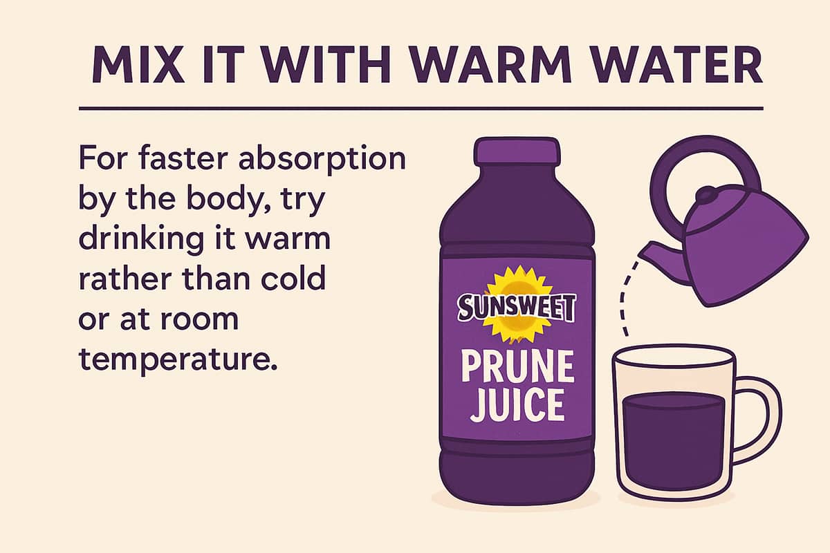 Tips for drink prune juice, Mix it with warm water