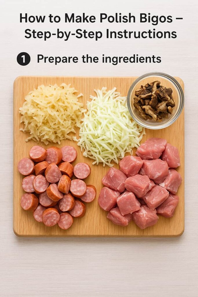 chopping the sauerkraut and shredding the fresh white cabbage