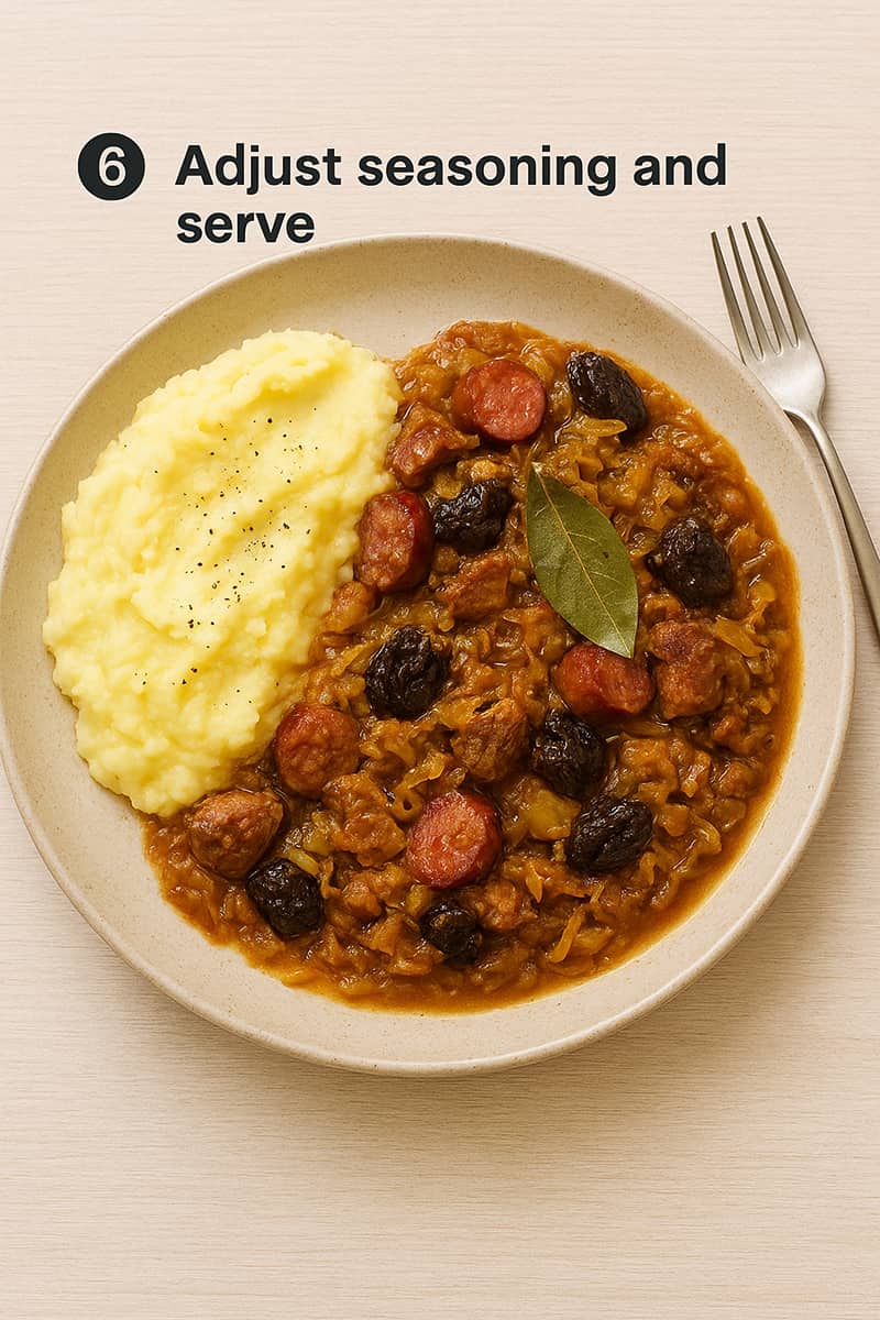 Serve Polish Bigos with mashed potatoes or crusty bread