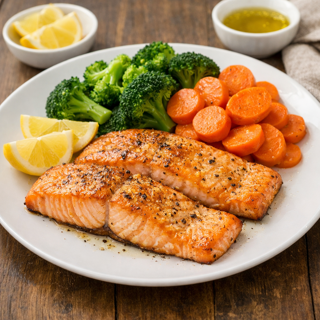 Diabetes-Friendly Dinner Recipes, Grilled Salmon with Steamed Vegetables