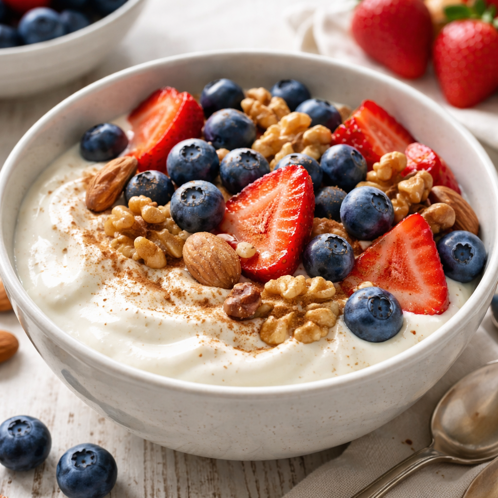 Plain Yogurt with Fresh Fruit and Nuts